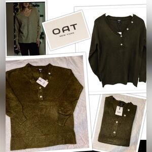 NEW OAT NEW YORK Button Neck Buttery Soft Olive Acrylic/Wool Henley Sweater SM
